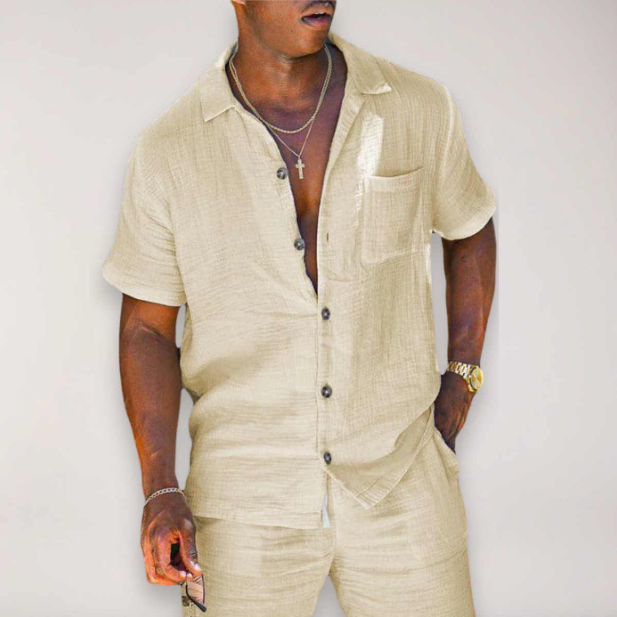 Men's Short Sleeve Linen Two-Piece Set