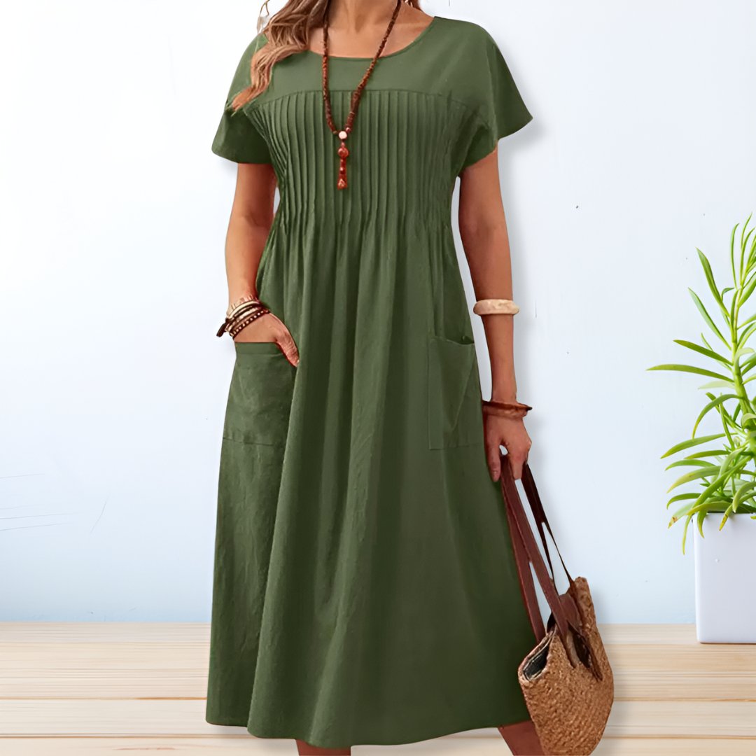 Women's Relaxed Boho Midi Dress | Short Sleeve