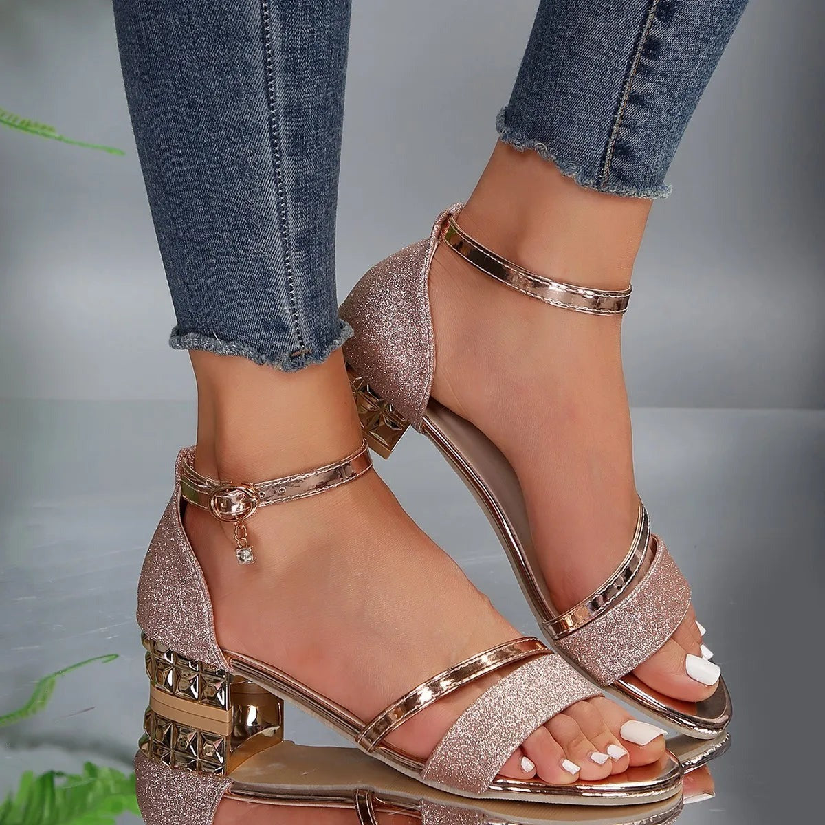 Block Heel Sandals | Women's Ankle Strap - side