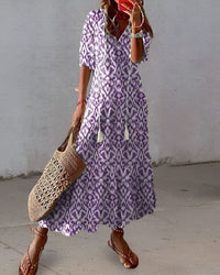 Boho Maxi Dress Women's | V Neck Tassel - back