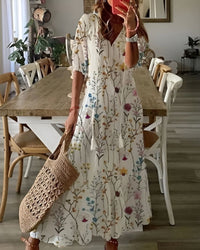 Boho Maxi Dress Women's | V Neck Tassel - close-up