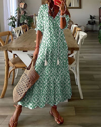 Boho Maxi Dress Women's | V Neck Tassel - front
