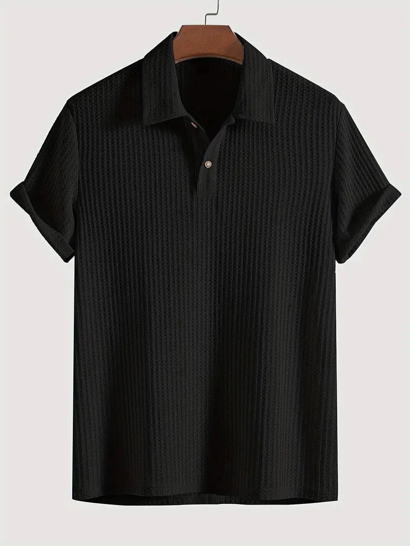 Casual Textured Short Sleeve Polo Shirt - back