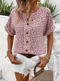 Chic Floral Blouse Women's | Button Front - side