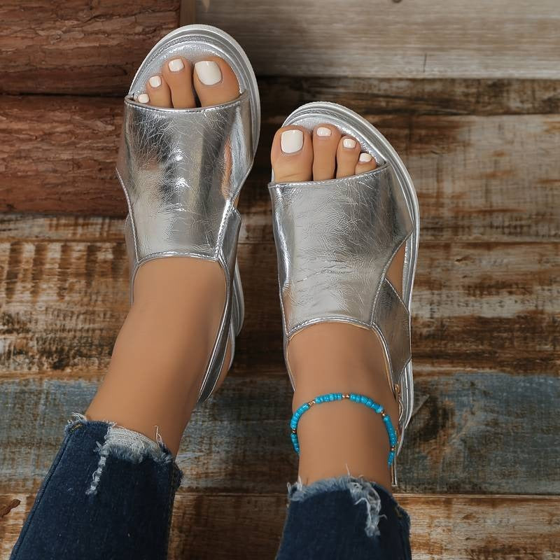 Comfort Wedge Sandals | Metallic Slingback - detail