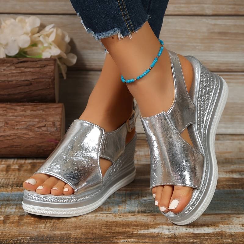 Comfort Wedge Sandals | Metallic Slingback - hero