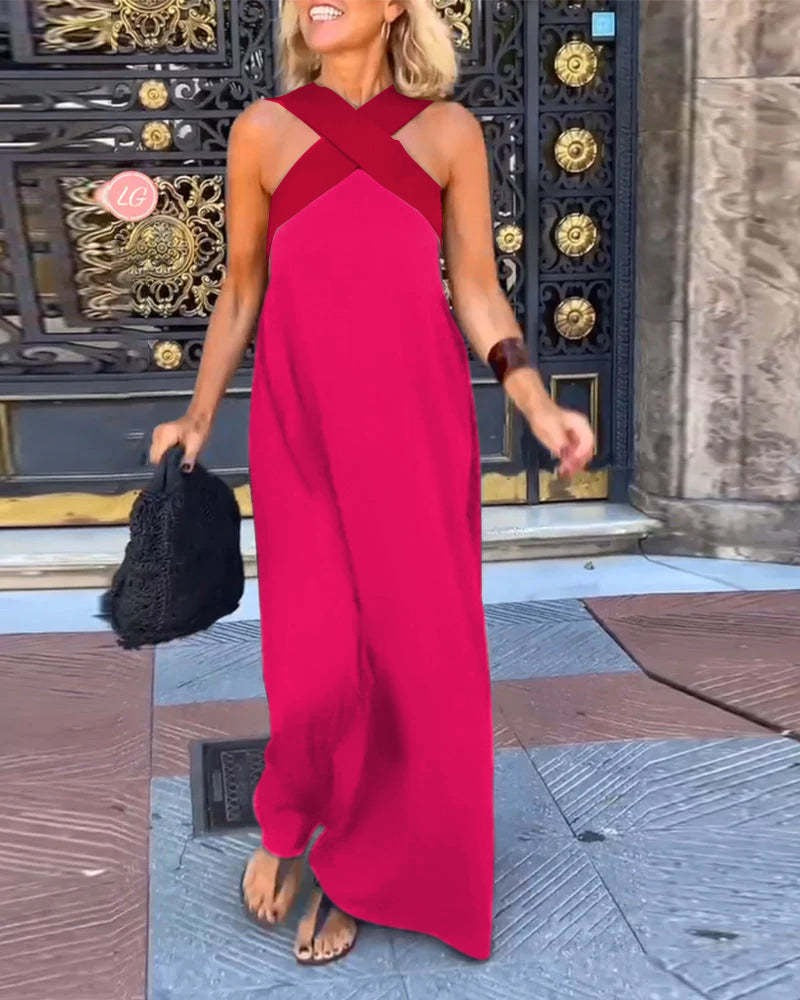 Cross Halter Neck Sleeveless Dress - look