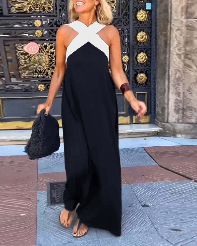 Cross Halter Neck Sleeveless Dress - look
