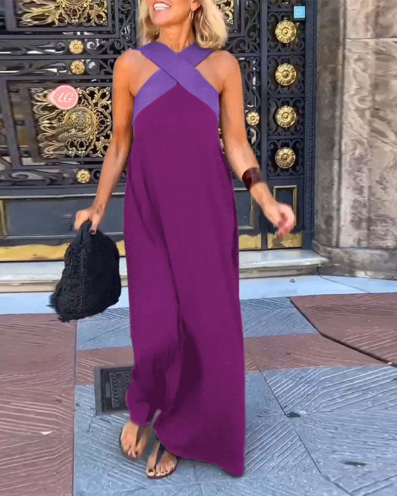 Cross Halter Neck Sleeveless Dress - view
