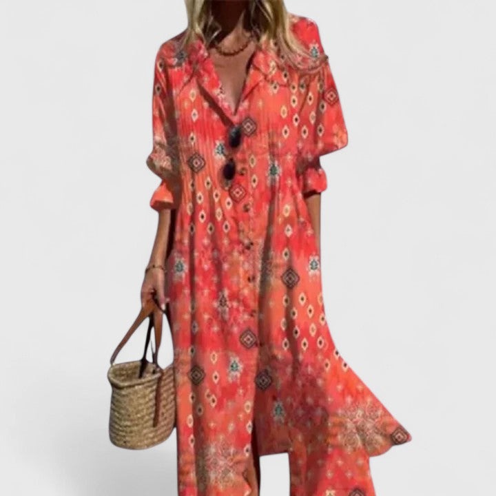 Elegant Boho Maxi Dress | Women's Floral - close-up