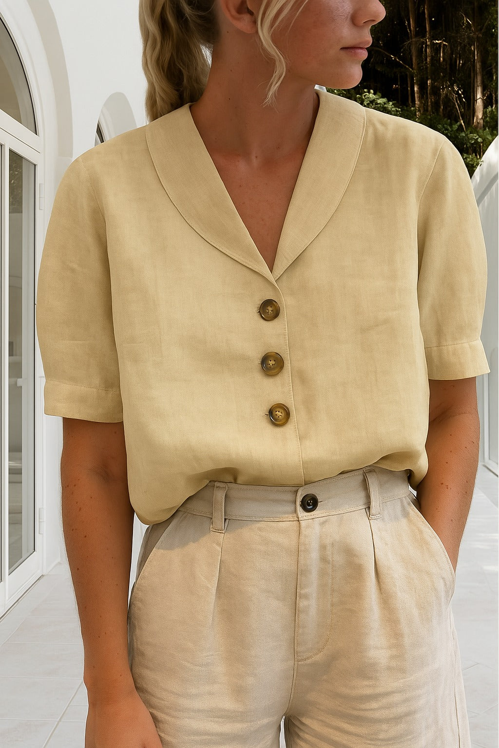 Elegant Button-Front Blouse for Women - front