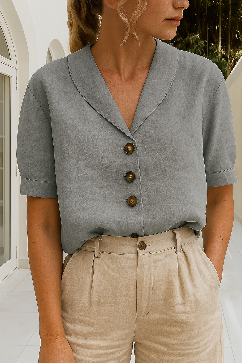 Elegant Button-Front Blouse for Women - side
