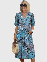 Elegant Floral V Neck Dress Women's - back