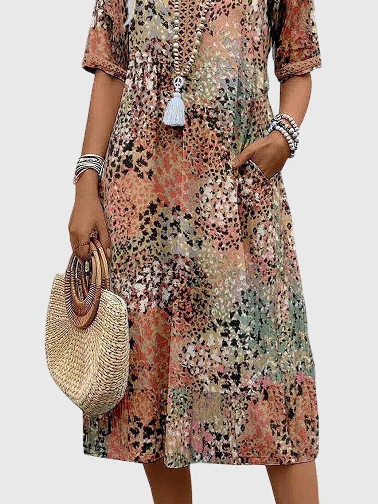 Elegant Floral V Neck Dress Women's - close-up