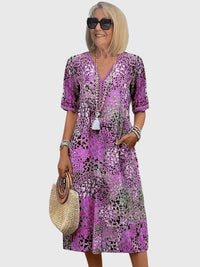 Elegant Floral V Neck Dress Women's - detail