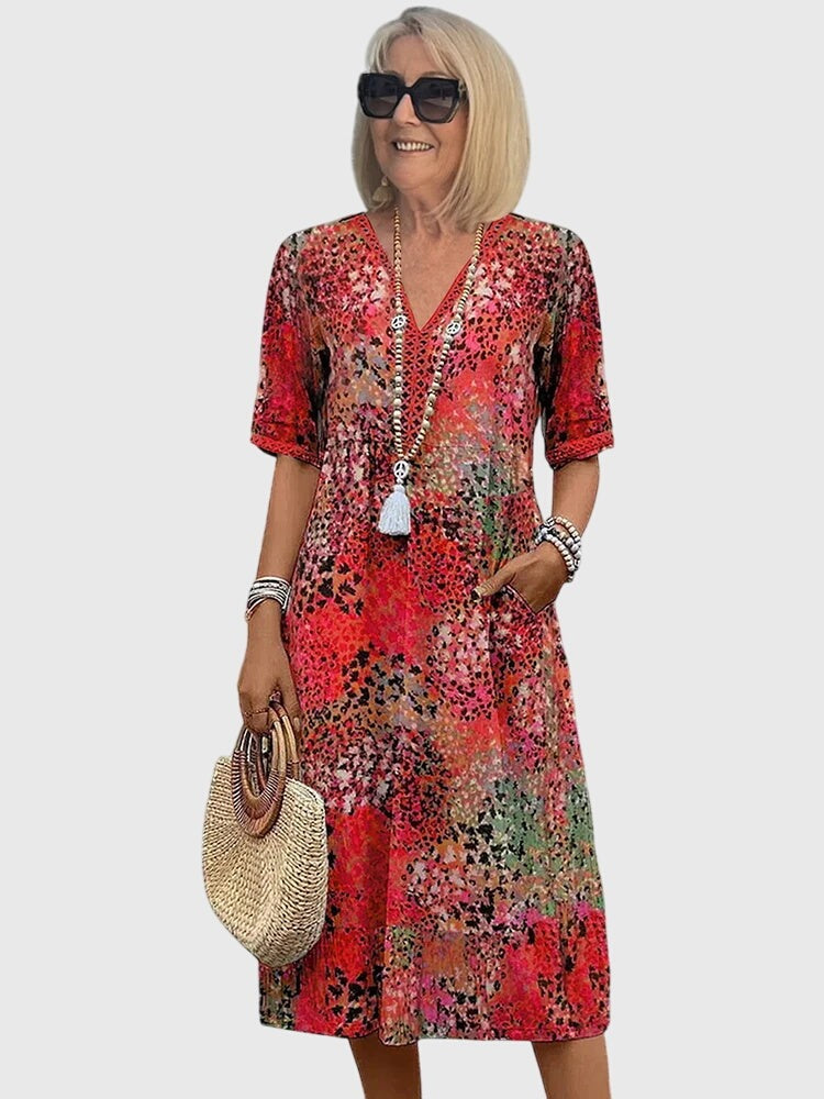 Elegant Floral V Neck Dress Women's - front