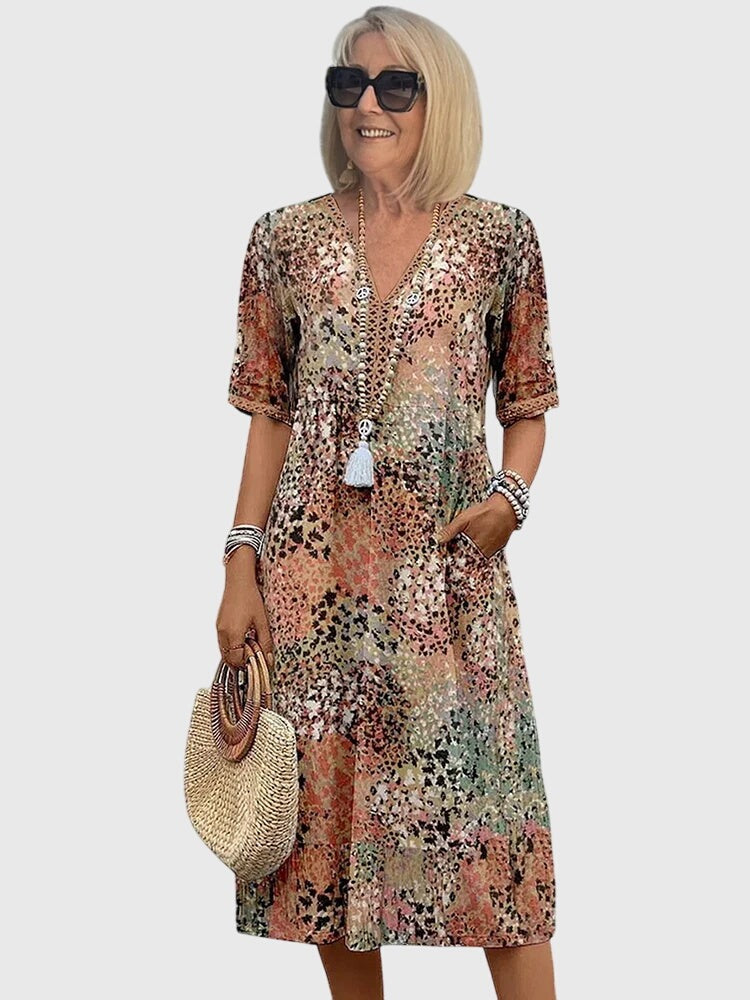 Elegant Floral V Neck Dress Women's - hero