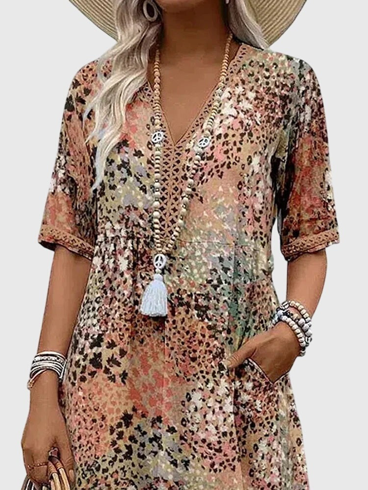 Elegant Floral V Neck Dress Women's - lifestyle
