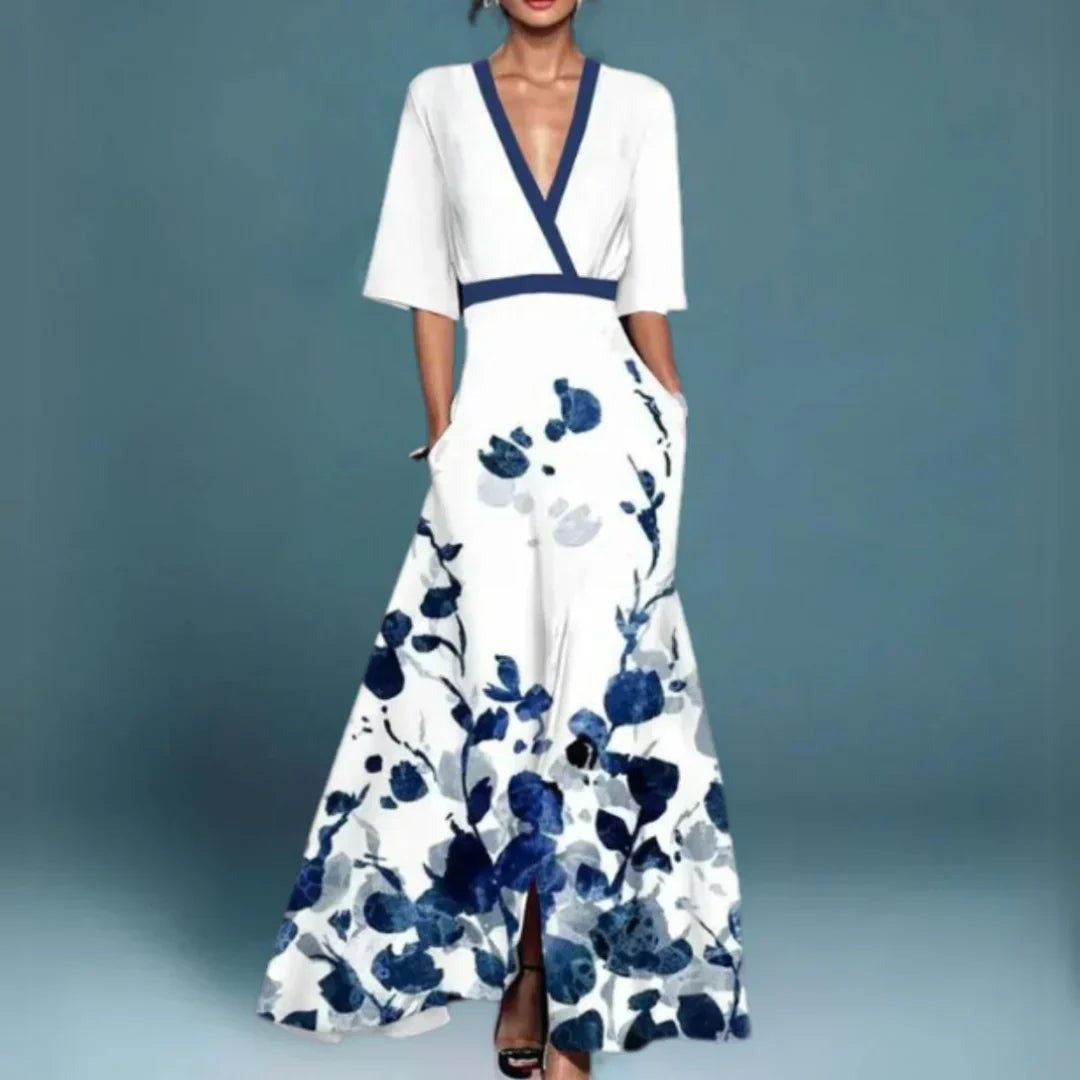 Elegant Floral V Neck Maxi Dress | Women's - front