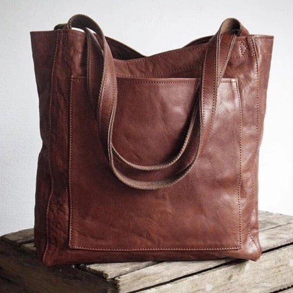 Elegant Leather Tote Bag | Top Handle - front