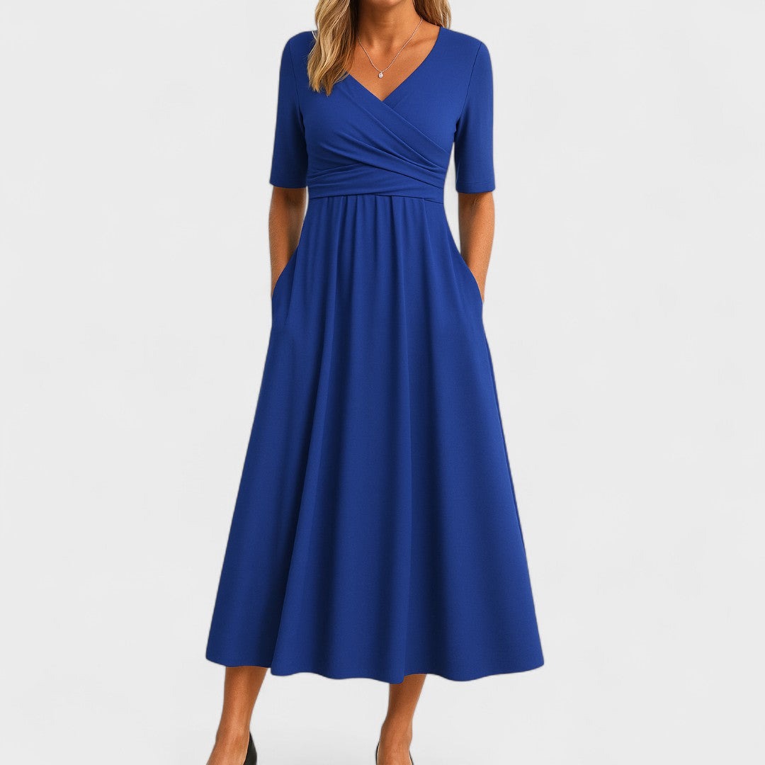 Elegant Midi Dress | Women's Wrap V Neck - back