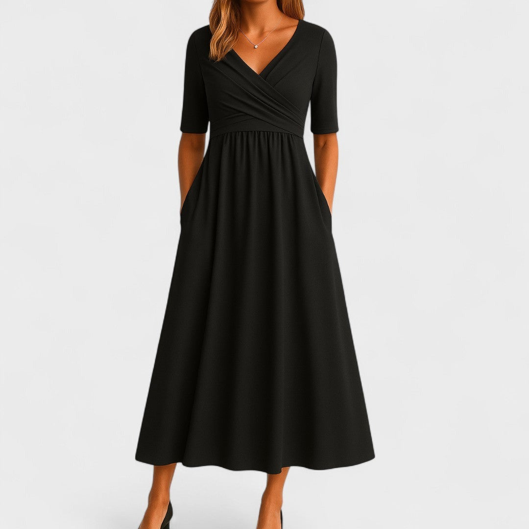 Elegant Midi Dress | Women's Wrap V Neck - front