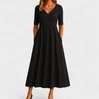Elegant Midi Dress | Women's Wrap V Neck - front