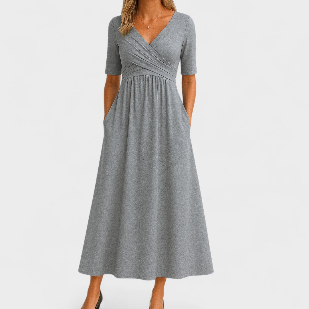 Elegant Midi Dress | Women's Wrap V Neck - hero