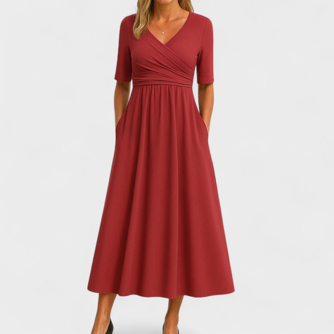 Elegant Midi Dress | Women's Wrap V Neck - lifestyle