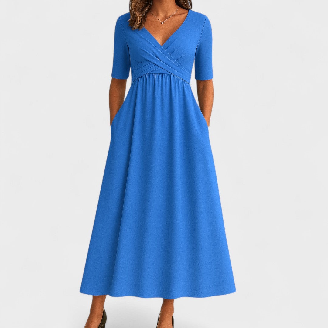 Elegant Midi Dress | Women's Wrap V Neck - side