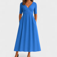 Elegant Midi Dress | Women's Wrap V Neck - side