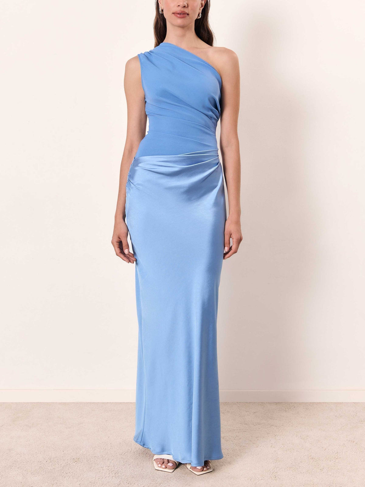 Elegant Pleated Party Maxi Dress | One Shoulder - angle