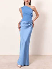 Elegant Pleated Party Maxi Dress | One Shoulder - back
