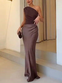 Elegant Pleated Party Maxi Dress | One Shoulder - lifestyle