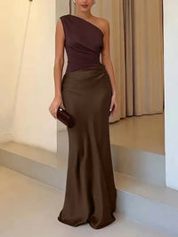 Elegant Pleated Party Maxi Dress | One Shoulder - side