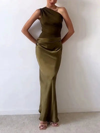 Elegant Pleated Party Maxi Dress | One Shoulder - view