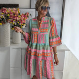 Elegant Spring Boho Mini Dress | 3/4 Sleeve