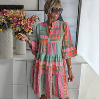 Elegant Spring Boho Mini Dress | 3/4 Sleeve - hero