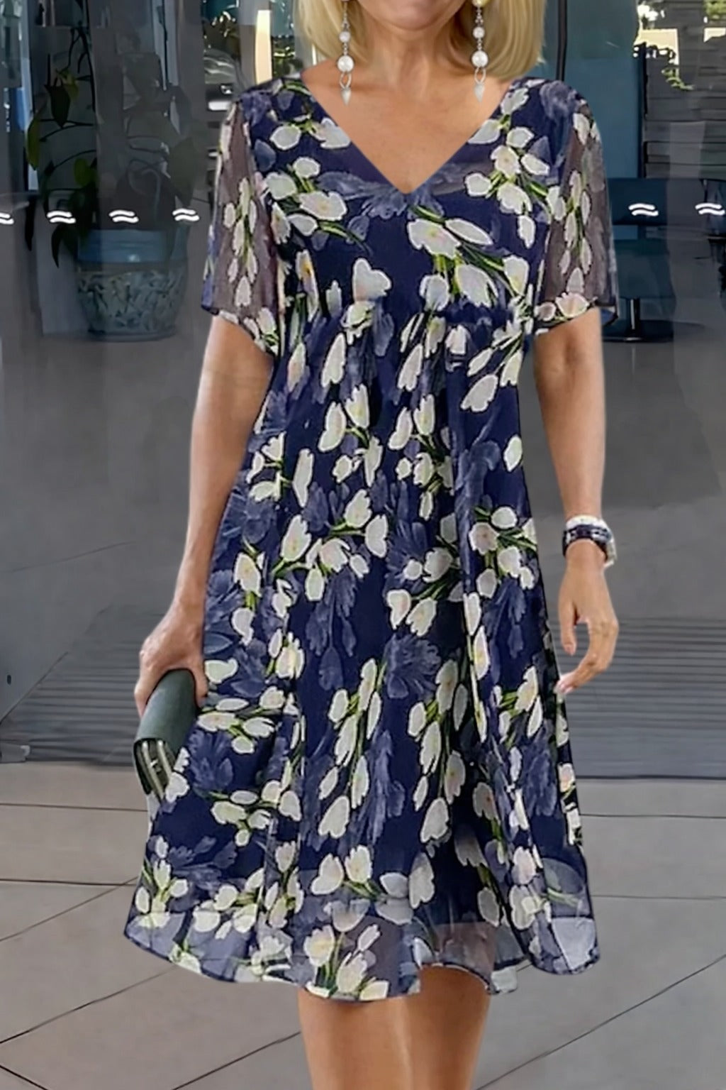 Floral Print Double Tunic Dress for Women - hero