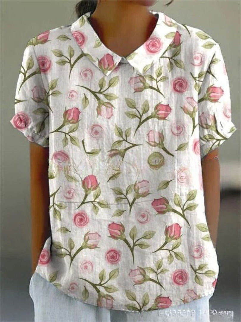 Floral Shirt | Women's Floral Short Sleeve Blouse - detail