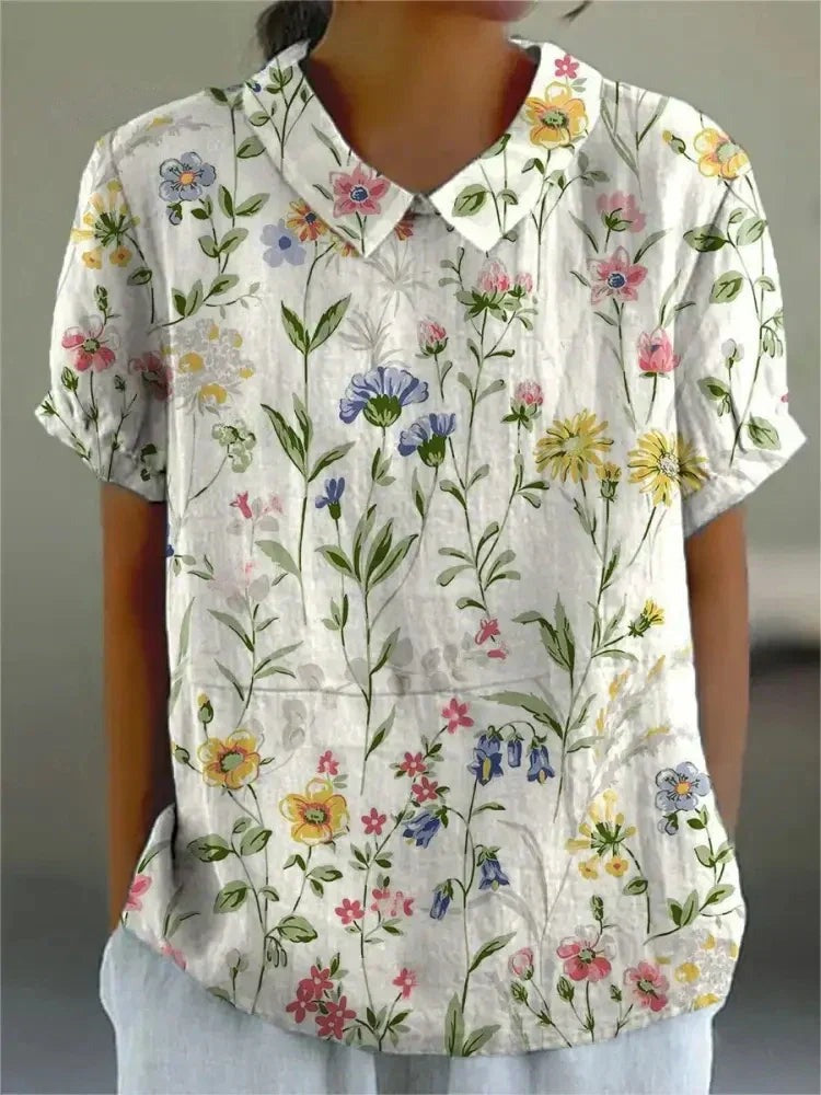 Floral Shirt | Women's Floral Short Sleeve Blouse - front