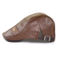 Leather Flat Cap Adjustable Beret