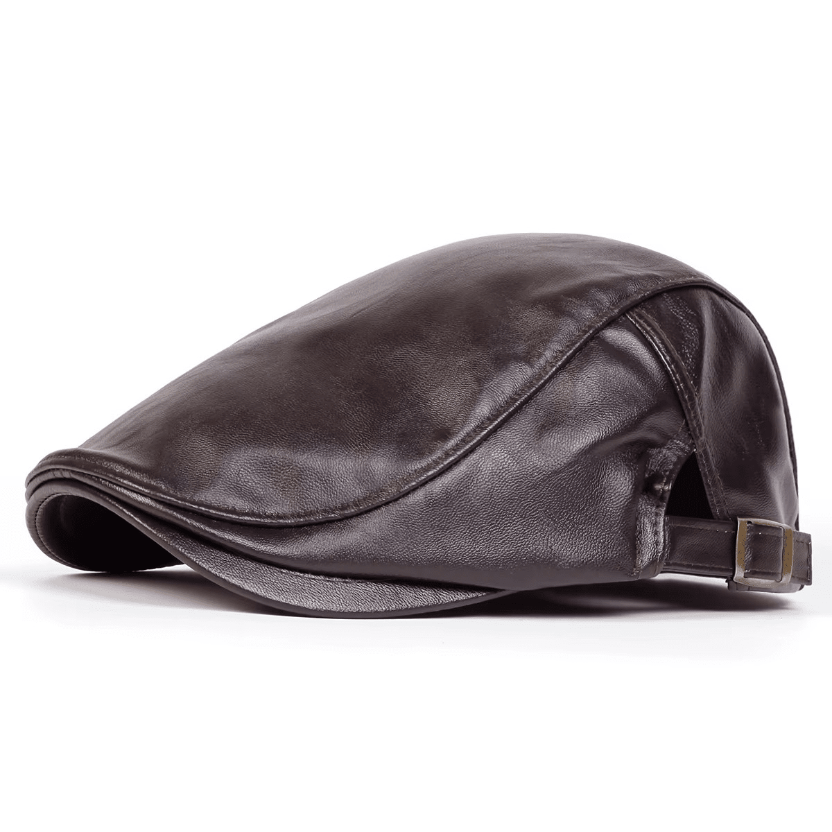 Leather Flat Cap Adjustable Beret