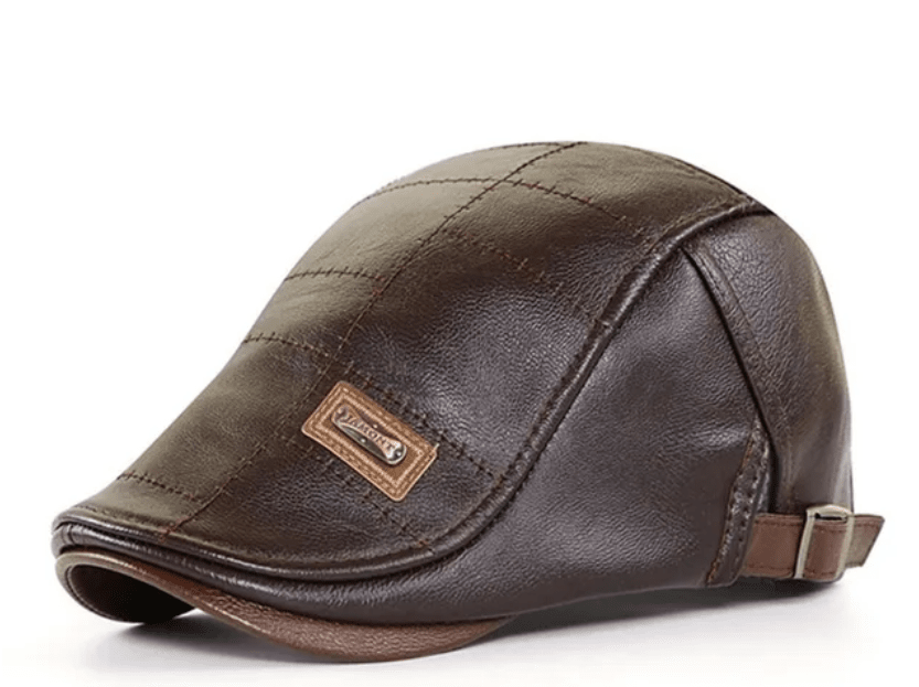Leather Flat Cap Adjustable Beret