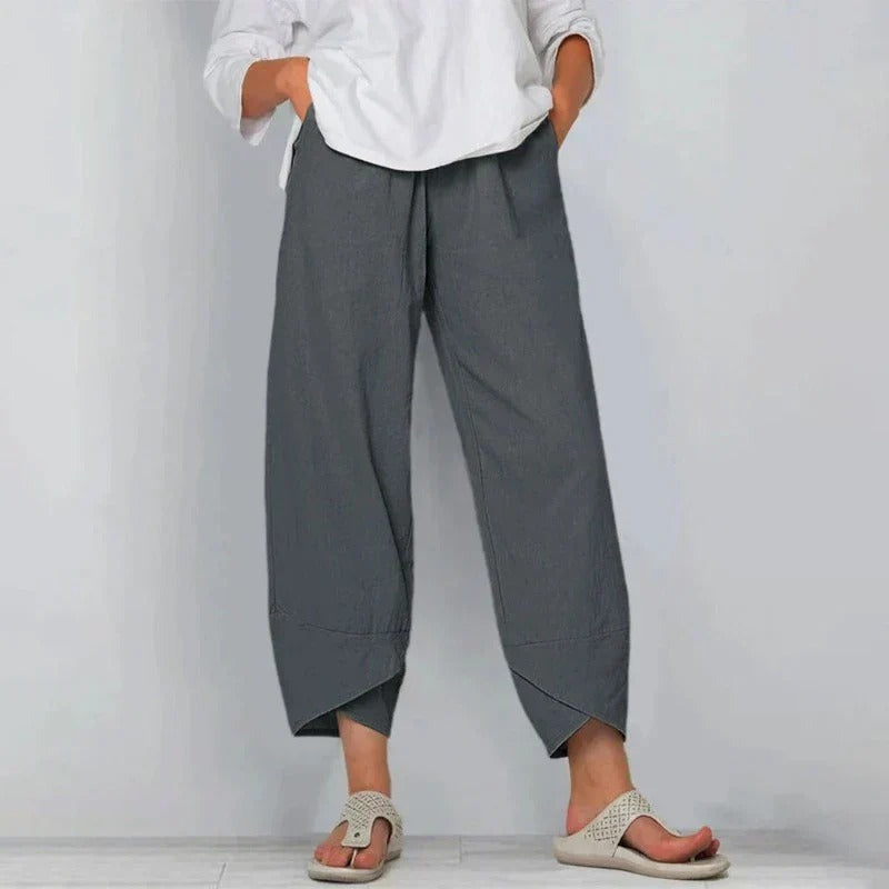 Linen Summer Trousers | Women's Cropped Loose Fit - back