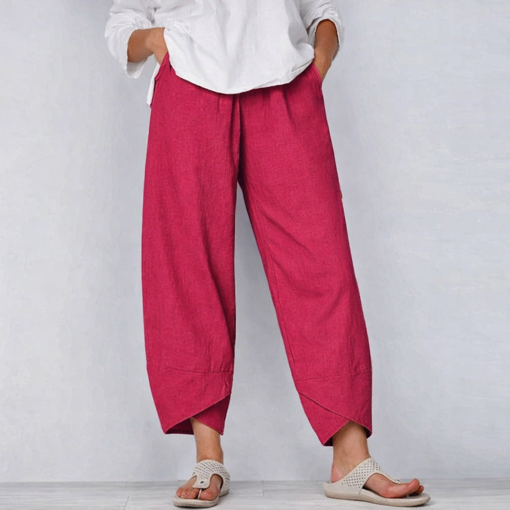 Linen Summer Trousers | Women's Cropped Loose Fit - detail