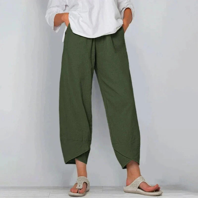 Linen Summer Trousers | Women's Cropped Loose Fit - lifestyle