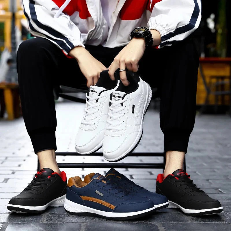 Low Top Lace Up Leather Sneakers - look