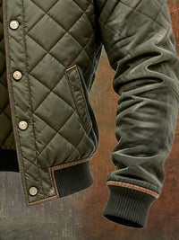 Men's Aged Leather Trim Quilted Jacket Detail