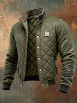 Men's Aged Leather Trim Quilted Jacket